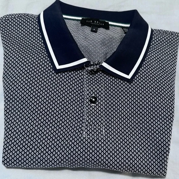 Ted Baker Black and White Patterned Polo Shirt - Picture 3 of 4